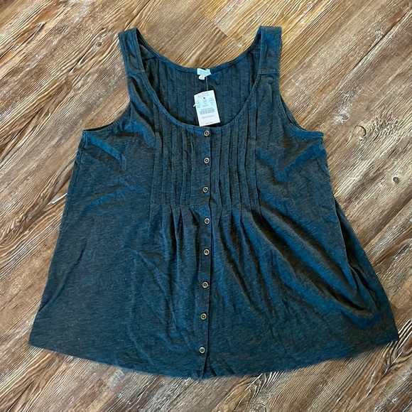 NWT J. Crew Button Front Pintuck Tank in Dark Gray